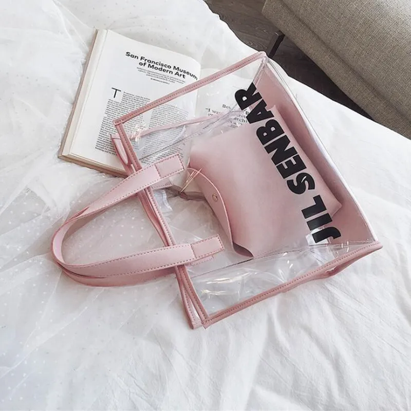

Casual Letters PVC Clear Transparent Composite Bag Handbag Casual Totes Bag Women Crossbody Bag Female Shoulderbag #982
