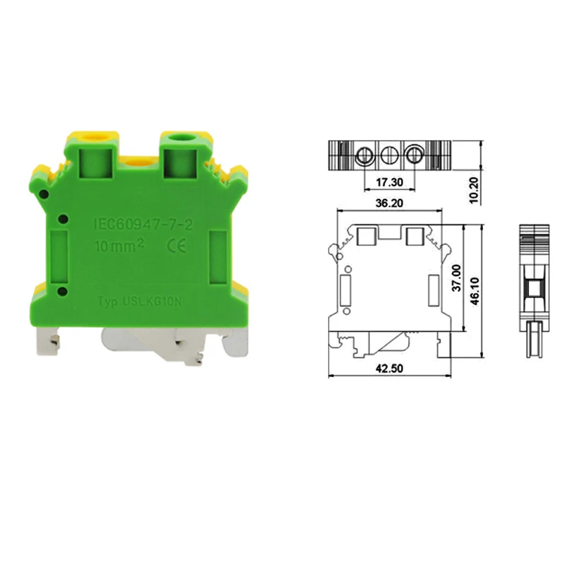 5/10 шт. USLKG10 Клемма заземления блоки DIN Rail Тип клеммные колодки UK-10N желтый зеленый заземления morsettiera разъем 10mm2