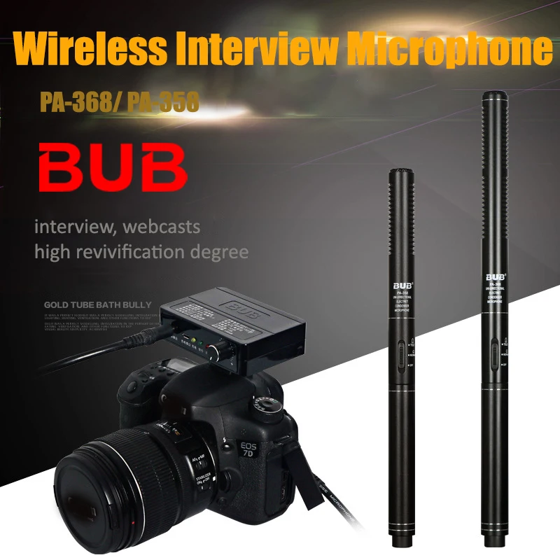 

BUB PA358/368 DV SLR Cameras UHF Dual Wireless Interview Microphone Kits Cardioid Recording Mic Receiver Webcasts Microphone