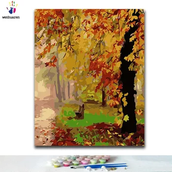 

DIY Coloring paint by numbers Autumn leaves paintings by numbers with kits 40x50 framed