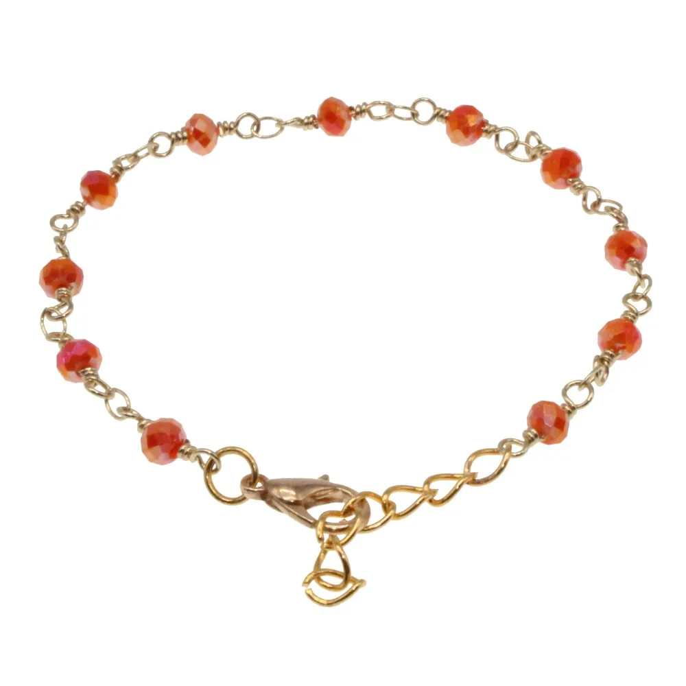 Jantenth Attactive Orange Crystal Beads Bracelet Adjustable Gold Chain
