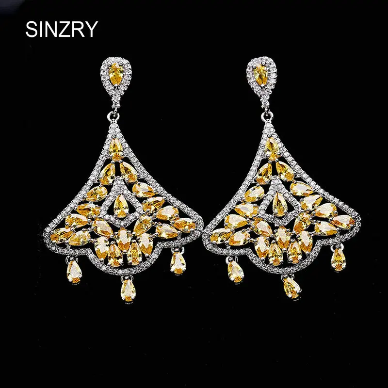 Sinzry Yellow Cubic Zirconia Palace Dangle Earrings Vintage Tel Sinzry Yellow Cubic Zirconia Palace Dangle Earrings Vintage Tel Luxury Bridal Costume Jewelry Accessory In Drop From