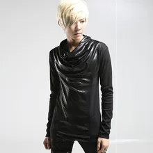 Cool Man punk t shirt Faux leather Long sleeve Black color Rock gothic clothing Autumn Spring