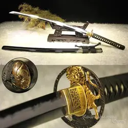 Класс японский ручной полировкой Катана дамасский меч кованые обкладка глиной с реальными Хамон лезвие Тигр Tsuba