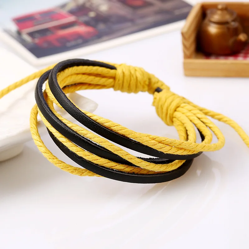 Повседневная Ретро мода ручной работы DIY тканый кожаный браслет регулируемый ручной веревки для мужчин и женщин дикие многоцветные на выбор