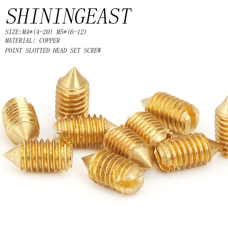 50pcs/lot M4*(4 20) M5*(6 12) copper point slotted head set screw