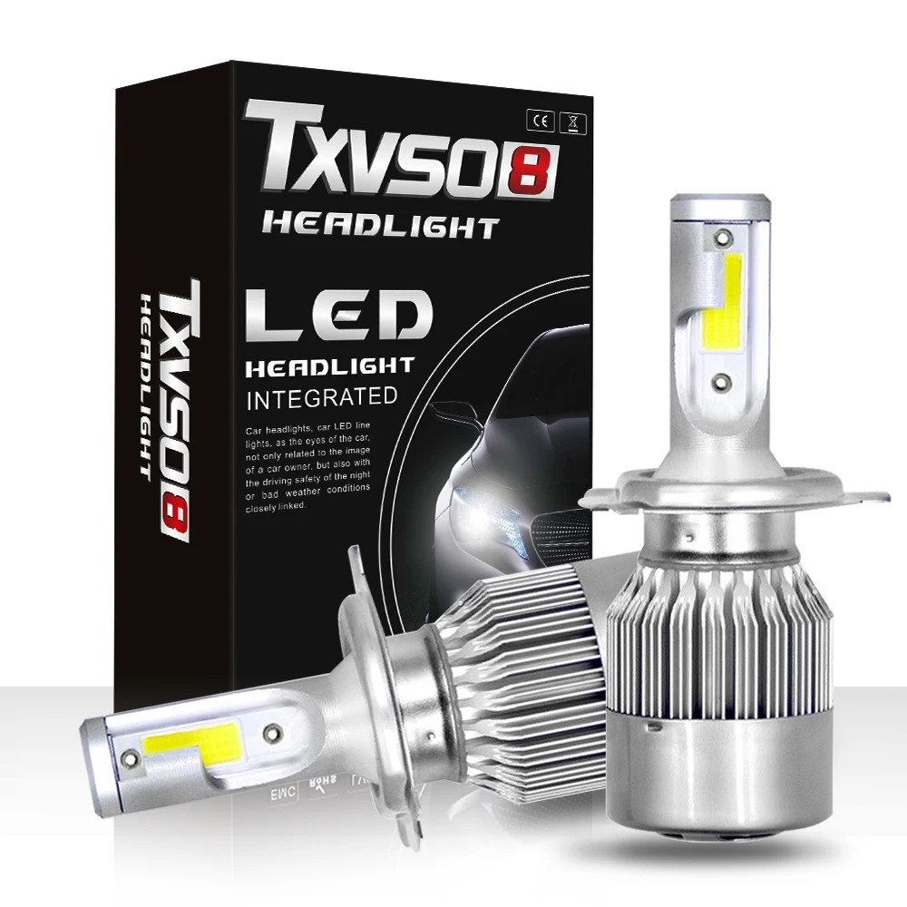 TXVSO8 led H7 H4 Автомобильные фары лампы H1 H4 9005 комплект COB чипы 26000LM 6000K 55W Automotivo bombillas 9006 светодиодные лампы