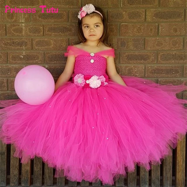 Hot Pink Princess Tutu Gowns for Girls Flower Girl Dress Tulle Girls ...