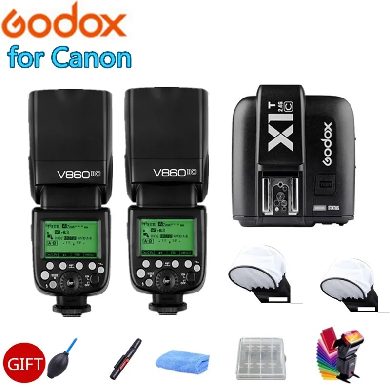 3x Godox V860II-C V860IIC Speedlite вспышка 2,4G GN60 HSS ttl вспышка светильник+ X1T-C триггер передатчик для камеры Canon DSRL - Цвет: Зеленый