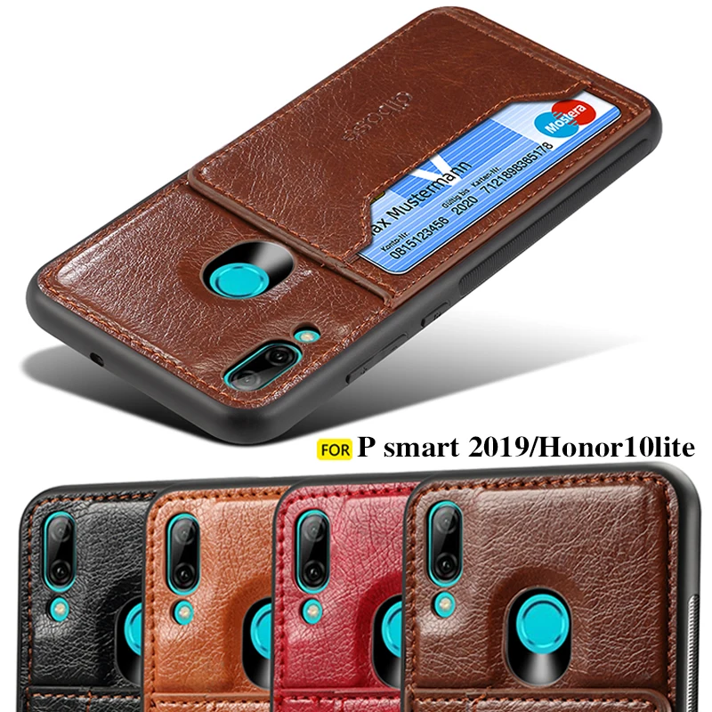 

Luxury Hawei Honor10lite Psmart2019 Leather Card Stand Holder Soft Back Cover Case For Huawei P Smart 2019 Capinha Coque Celular