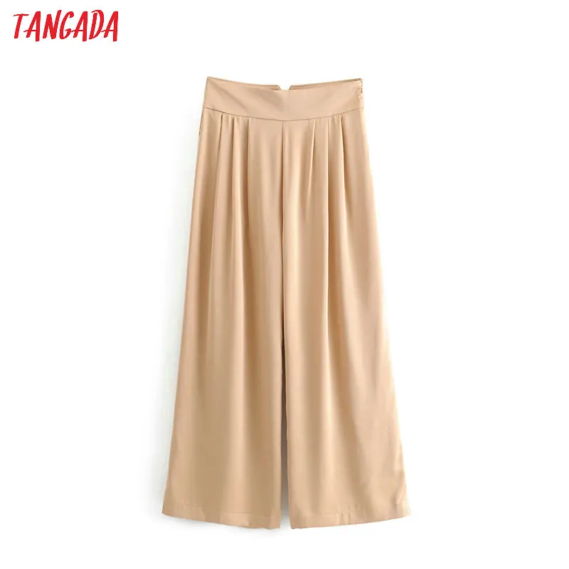 

Tangada summer women solid wide leg pants zipper pockets retro female loose pants streetwear casual trousers mujer 6A159