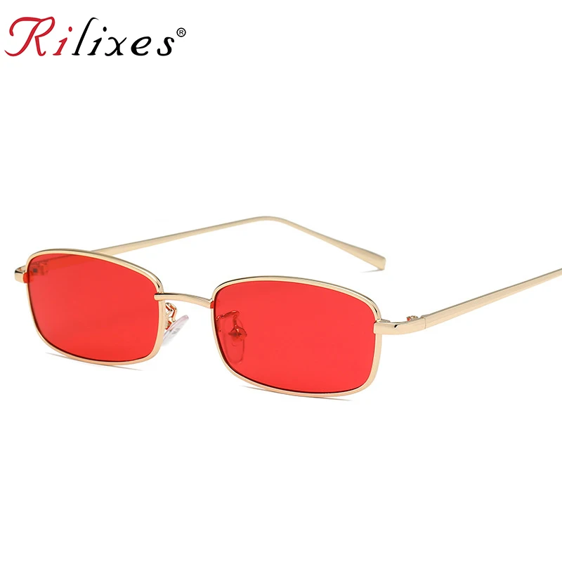 

RILIXES Small Square Sunglasses for Women Men Retro Red Sun Glasses Transparent Clear Lens Glasses Metal Frame Shades Eyewear