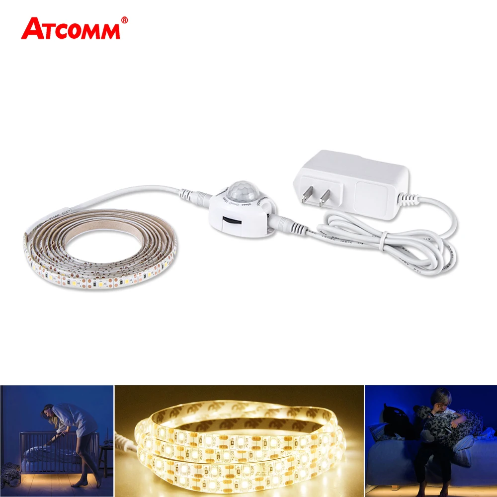 1m 2m 3m 4m 5m DC 12V LED Strip Light With Motion Sensor 110V 220V Input Power Supply For Bedroom Closet Wardrobe Lighting