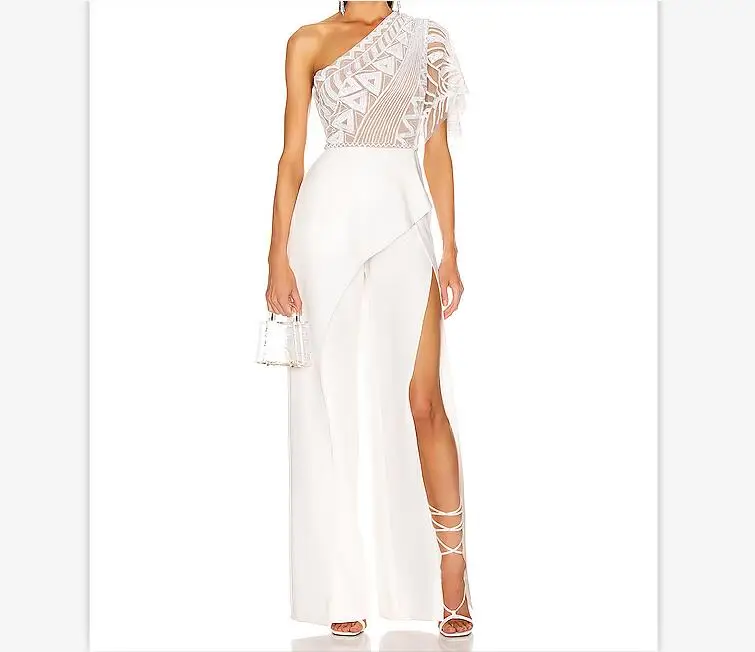 

White Jumpsuits Elegant Celebrity Fashion Night Club Party Suits Sexy Women Summer Lace Jumpsuit