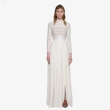 Новое поступление белое кружевное женское длинное Повседневное платье с длинным рукавом весеннее дизайнерское вечернее платье макси платье