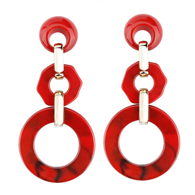 AENSOA, модная большая круглая капля серьга для женщин и девушек, геометрические выдалбливают 3 круга, акриловые длинные висячие серьги, вечерние ювелирные изделия - Окраска металла: Red