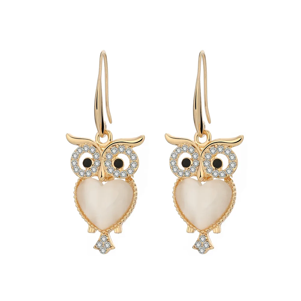 Fashion Owl Earring Drop Cat Eye Crystal Animal Owl Dangle Earrings For