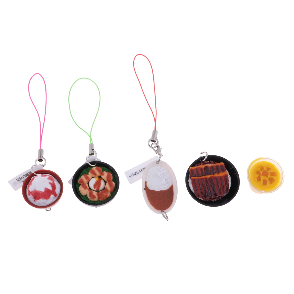  5Pcs 1/6 Dolls House Miniatures Kitchen Dining Table Decor Food Set Fruit Juice Ice Cream Meatball Steak Keychain