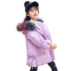 Дети теплый моды прекрасный вниз парки с капюшоном для девочек эластичного кружева до комбинезоны пальто подростковой открытый