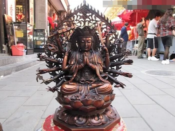 

wholesale factory Tibet Red Bronze Copper 18 Hand Arm Quasi Bodhisattva Kwan-Yin Guan Yin Statue 25% off