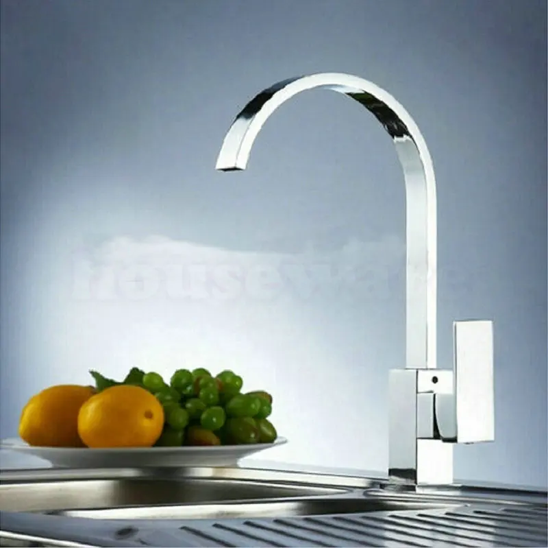360 Degree Rotating Kitchen Faucet Polished Chrome Brass Swivel Single Handle Single Hole Kitchen Mixer Tap