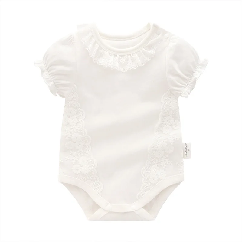 

2019 Summer Orangemom Official Store Newborn Baby Girl Clothes Pure Cotton lace White Bodysuit Infant Baby Clothes wedding party