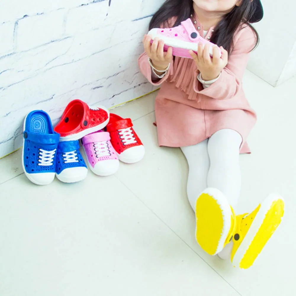 

Multicolore Child Imitation Canvas Shoes Lace Hole EVA Beach Sandals Garden Slippers For Girls Boys Kids