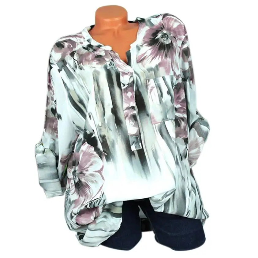 

Cotton Blouse Long-Sleeve Women Denim Shirts Elegant V-neck Plus Size Top 5XL large Rivet&Button HQ Overall for Women