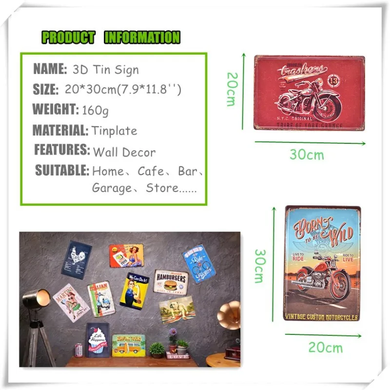 3D Route 66 Motor Style Tin Sign Art Painting Bar Pub Club Cafe Shop Home Wall Decor Retro Metal Poster