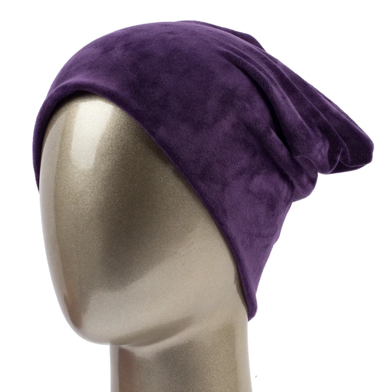 Geebro, Брендовая женская шапка, Skullies Beanies, полиэстер, вязаные шапки, зимние, теплые, вельветовые, шейный шарф и шапочки, шапки для женщин - Цвет: Purple