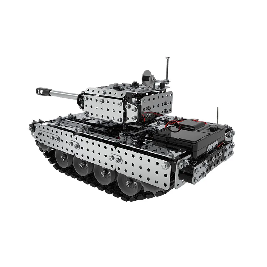  952PCS 2.4G RC Military Tank DIY Assembly set Stainless Steel Remote Control Model Toy Built-in 3.7
