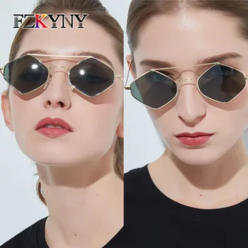 

FZKYNY Fashion Personality Rhombic Sunglasses Women Luxury Brand Design Small Stainless Steel Frame Glasses Anti-UV Lens Eyewear