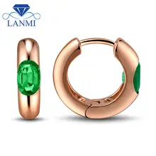 Fascinating Solid 18Kt Rose GoldGreen Emerald Earring 4x6mm Oval Cut Gemstone Jewelry for Women Gift WU236