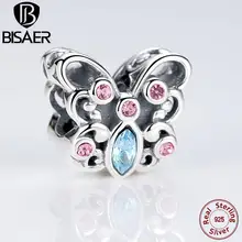 Real de Plata de ley 925 Mariposa de Color Rosa Animales Granos Del Encanto Fit Pandora Original Pulsera Brazalete de Compromiso de Boda Regalo Del Cabrito