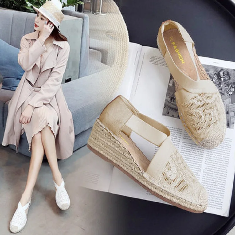 

2019 summer new wild wedge with sequins Baotou sandals ladies casual shoes