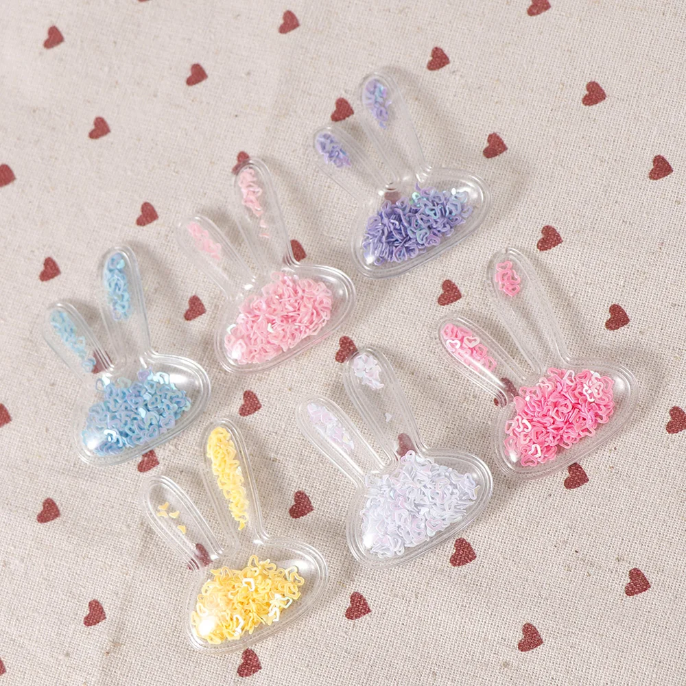 

6pc Cute Multi Color Rabbit Ears Transparent Bling Flowing Patches Appliques For Clip DIY Hair Clip Accessories
