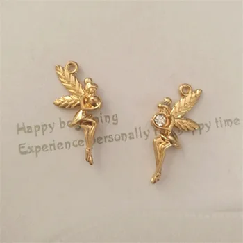 

NCRHGL DIY Jewelry Findings Gold Plated Little Spirit Fairy Angel Crystal Charm Bracelet Earrings Necklace Pendants 25x11mm 30pc