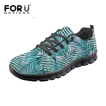 

FORUDESIGNS Women's High Quality Flat Shoes Tropical Floral Leaf Pattern Casual Light Mesh Walking Sneakers Breathable Zapatos