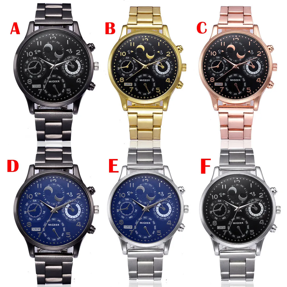 

Fashion Man Crystal Stainless Steel Analog Quartz Wrist Watch Business watch Multi-function wrist watch Quartz Wristwatches