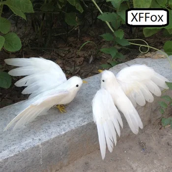 

a pair of real life wings pigeon model foam&feather white small dove bird doll about 12x15cm xf0074