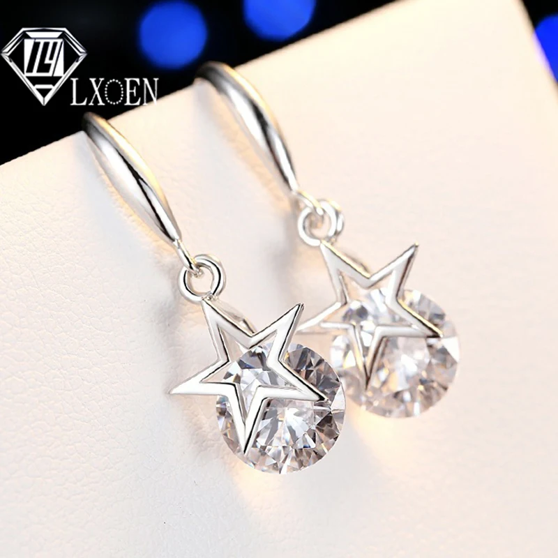 

Fashion Star Shape Korean Hoops Earrings for Women with Zircon Luxury Hoop Earrings White Silver Color Earings Jewelry Brincos