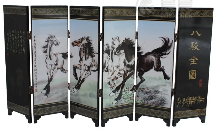 Мини) изысканный китайский классическая лаковая роспись декоративные восемь лошадей складной Экран