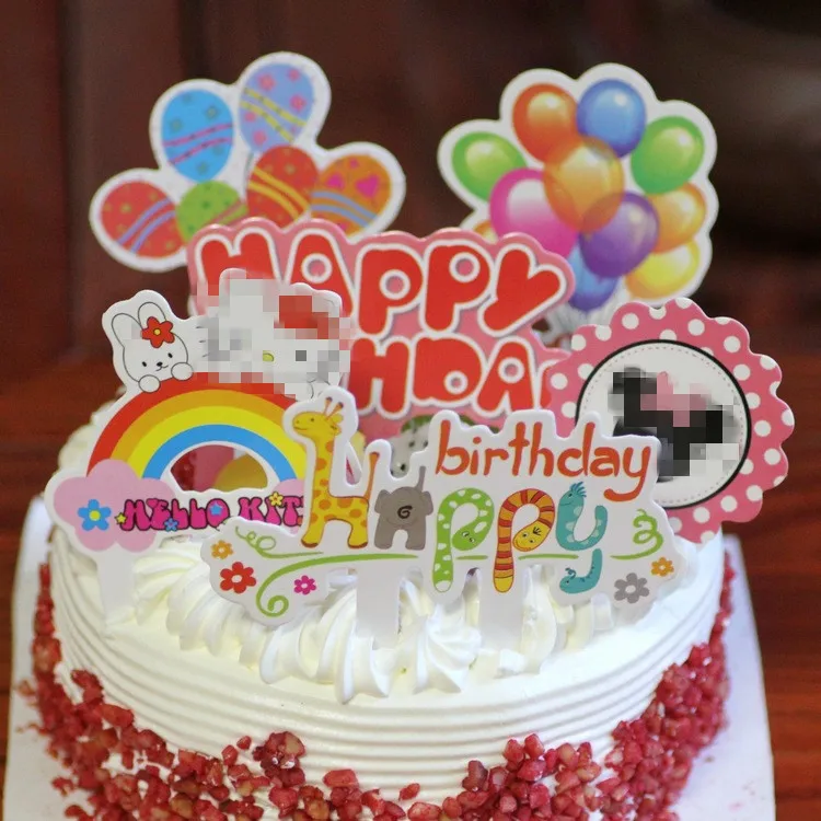 

50Pcs/lot Baking Decoration Series Cake inserts Happy Birthday Card Toppers Colorful card insertion Flag