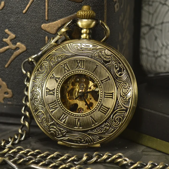 TIEDAN Bronze Steampunk Skeleton Mechanical Pocket Watch Men Antique Luxury Bran TIEDAN Bronze Steampunk Skeleton Mechanical Pocket Watch Men Antique Luxury Bran