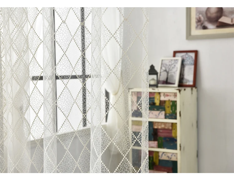 Белые вышитые занавески, тюль, украшение на окно, современные клетчатые прозрачные Занавески для кухни