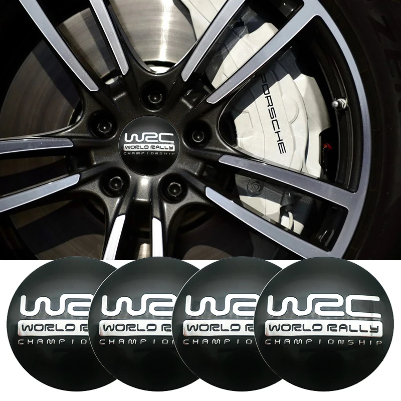

4PCS 56MM WRC car tires steering wheel center hubcap badge for Toyota vw skoda kia lada opel reflective rally car stickers