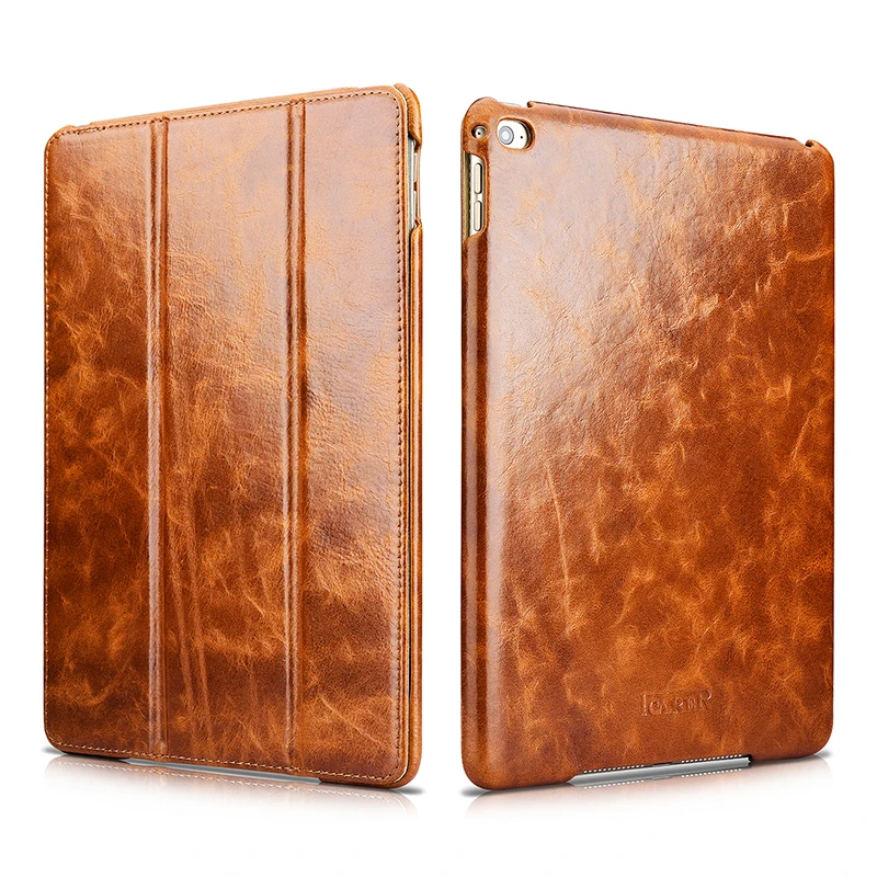 Luxury Waxy Genuine Leather Smart Case For iPad Air 2 Cover Auto Wake/ Sleep Flip Stand Case For Apple iPad Air 2 Protection Bag