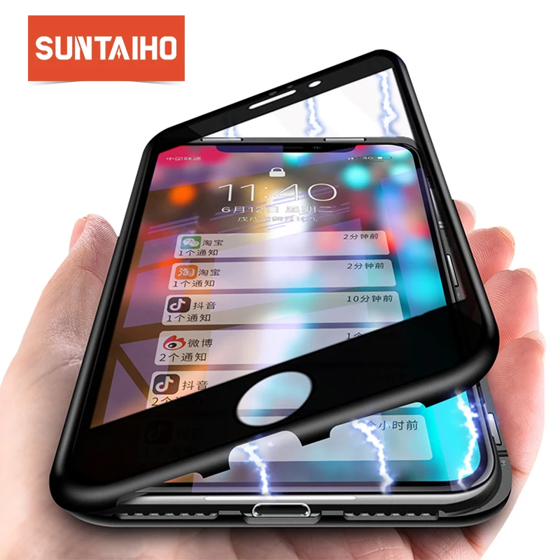 Suntaiho Magnetic Adsorption Case for iPhone 7 Dual Tempered Glass Metal Frame Magnet Cases for iPhone X 8 Plus 7 Plus 6 6s Suntaiho Magnetic Adsorption Case for iPhone 7 Dual Tempered Glass Metal Frame Magnet Cases for iPhone X 8 Plus 7 Plus 6 6s