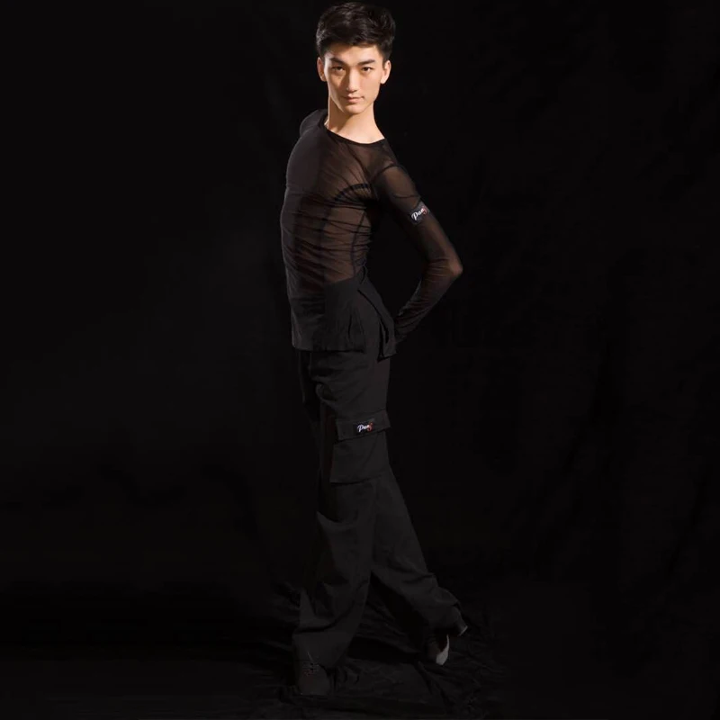 

2019 Latin Dance Tops For Male Black T-Shirt Spandex Adult Men Dance Tops Tango Standard Modern Dance Shirt Dancewear BL1632
