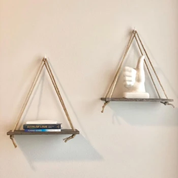 

Ornaments Decoration Storage Rack Board Wooden Bedroom Shelf Vintage Sling Rope Wall Nordic Style Flower Pot Holder Hanging